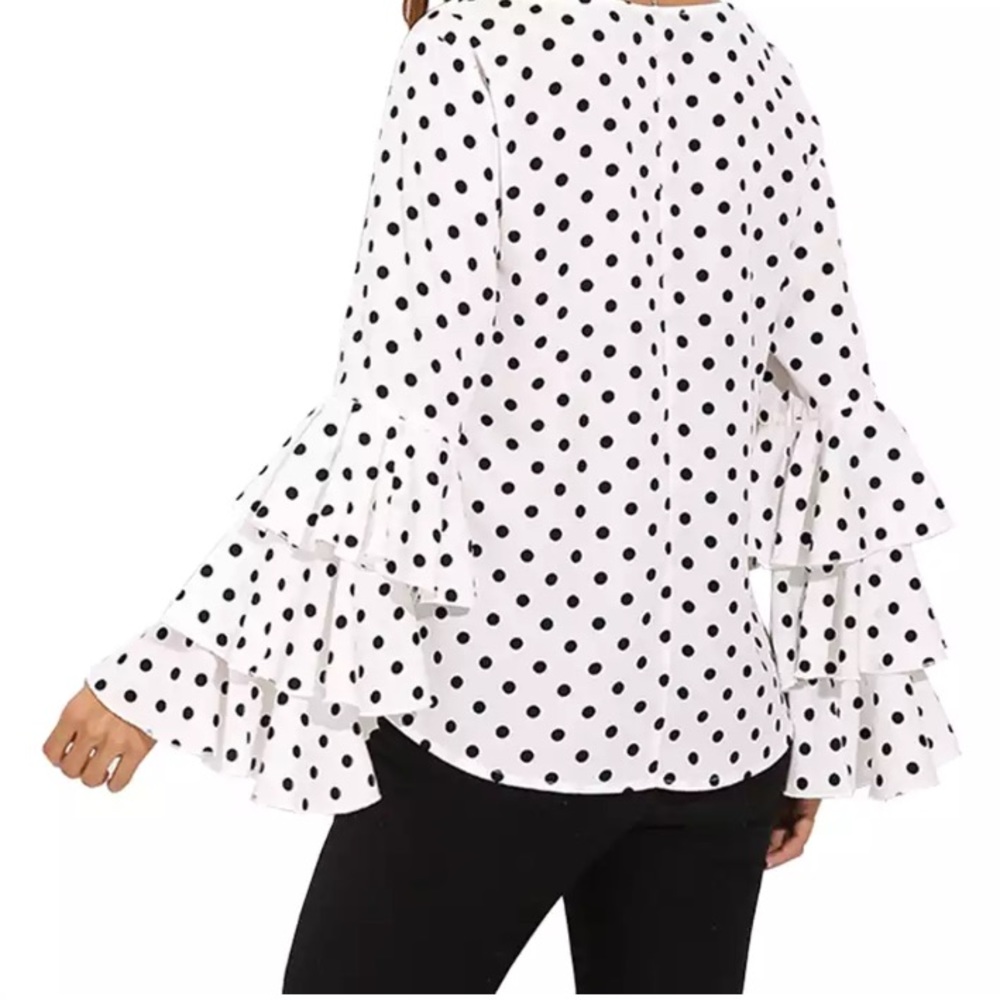 LOLA White Black Polka Dot Blouse B46WA - Picture 2 of 2